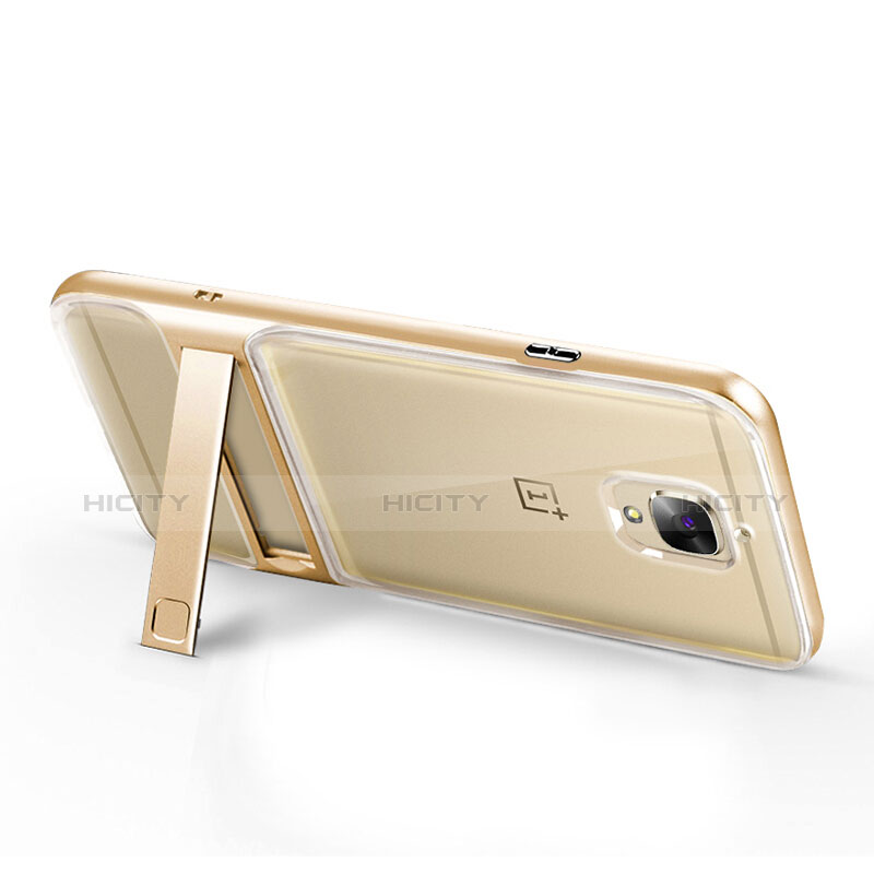 OnePlus 3用極薄ソフトケース シリコンケース 耐衝撃 全面保護 クリア透明 アンドスタンド OnePlus ゴールド