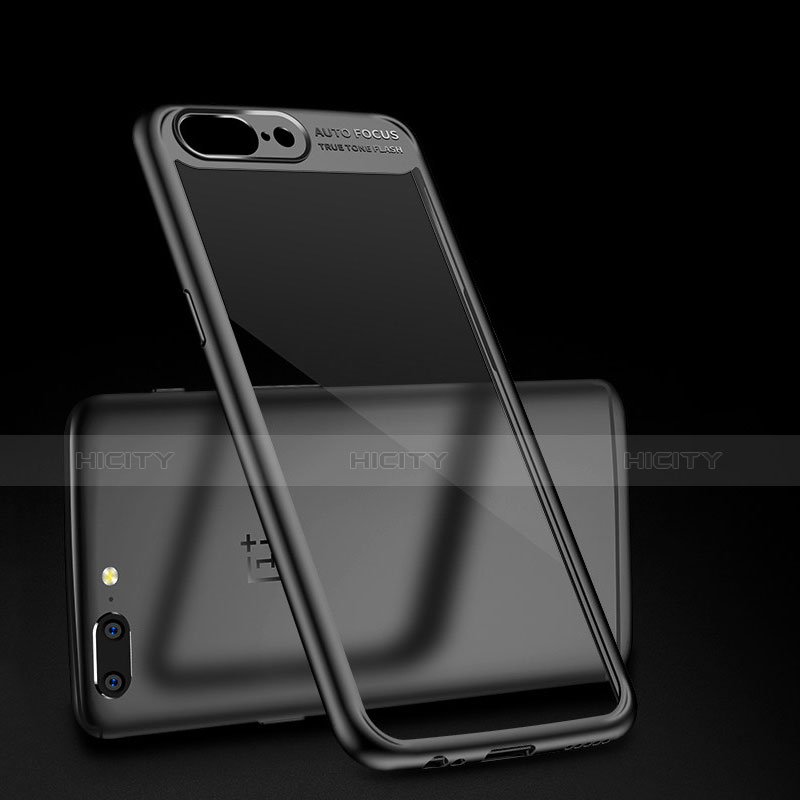 OnePlus 5用360度 フルカバーハイブリットバンパーケース クリア透明 プラスチック 鏡面 OnePlus ブラック
