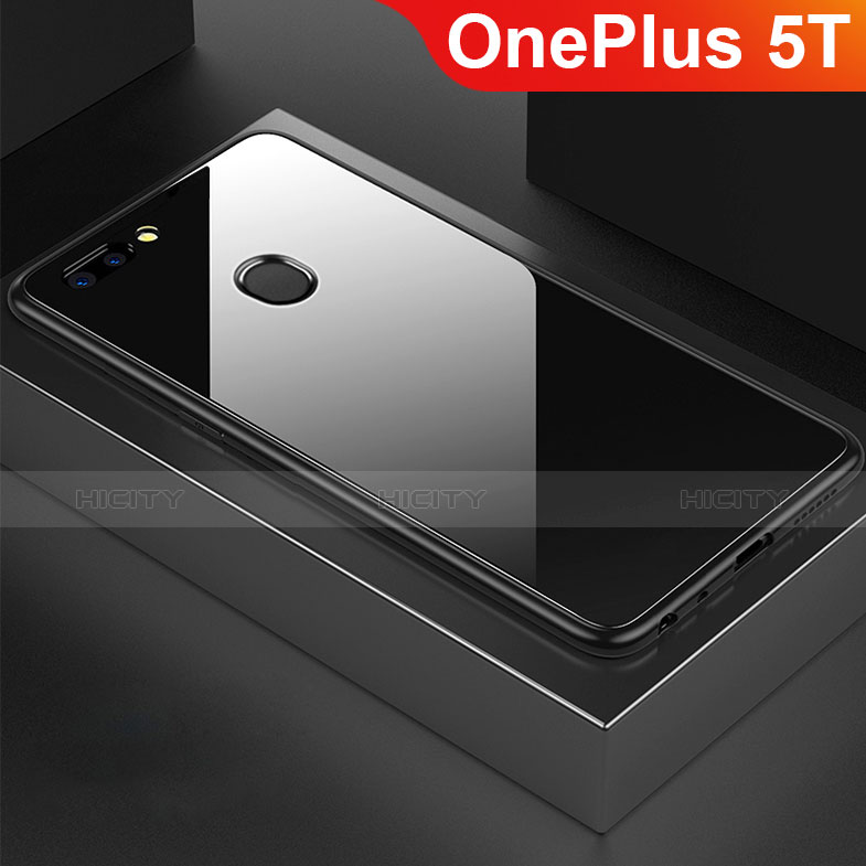 OnePlus 5T A5010用ハイブリットバンパーケース プラスチック 鏡面 カバー OnePlus ブラック
