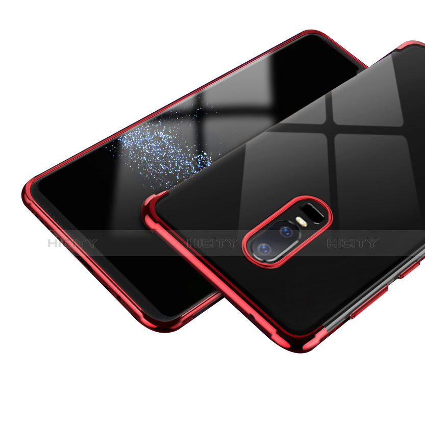 OnePlus 6用極薄ソフトケース シリコンケース 耐衝撃 全面保護 クリア透明 T02 OnePlus レッド