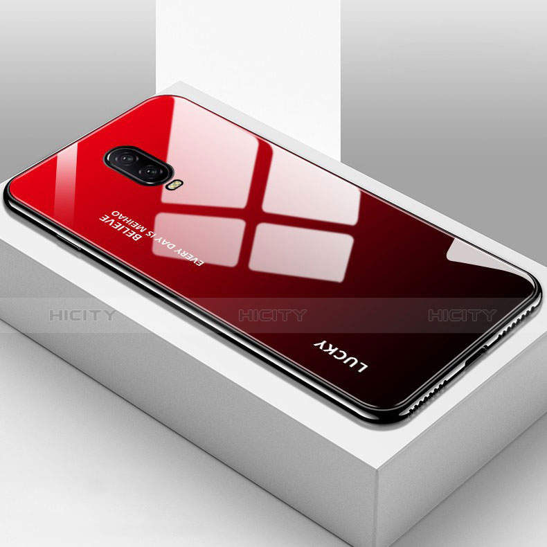 OnePlus 6T用ハイブリットバンパーケース プラスチック 鏡面 虹 グラデーション 勾配色 カバー OnePlus レッド