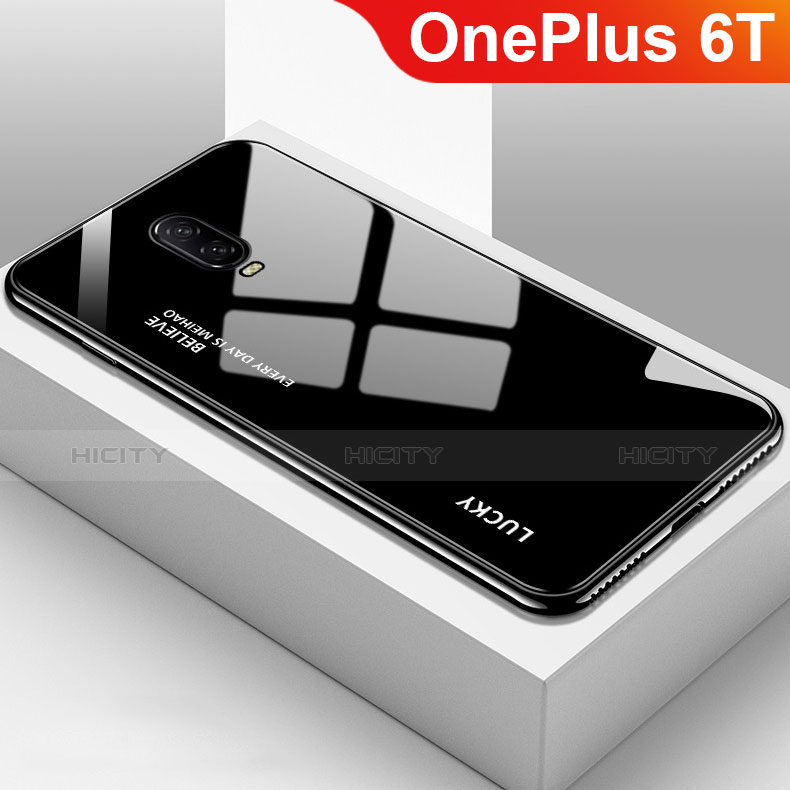 OnePlus 6T用ハイブリットバンパーケース プラスチック 鏡面 虹 グラデーション 勾配色 カバー OnePlus ブラック