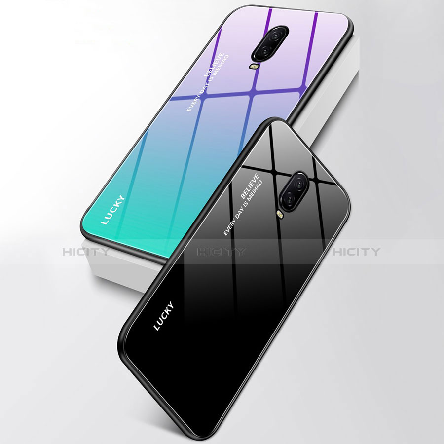 OnePlus 6T用ハイブリットバンパーケース プラスチック 鏡面 虹 グラデーション 勾配色 カバー OnePlus 
