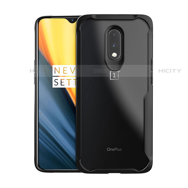 OnePlus 7用ハイブリットバンパーケース クリア透明 プラスチック 鏡面 カバー OnePlus ブラック