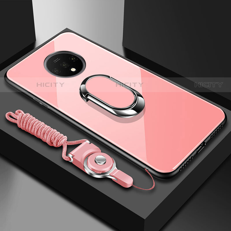 OnePlus 7T用ハイブリットバンパーケース プラスチック 鏡面 カバー アンド指輪 マグネット式 OnePlus ローズゴールド