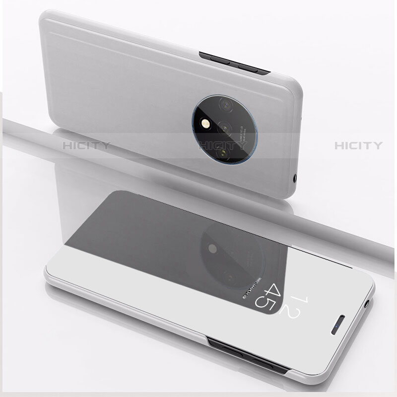 OnePlus 7T用手帳型 レザーケース スタンド 鏡面 カバー L02 OnePlus シルバー