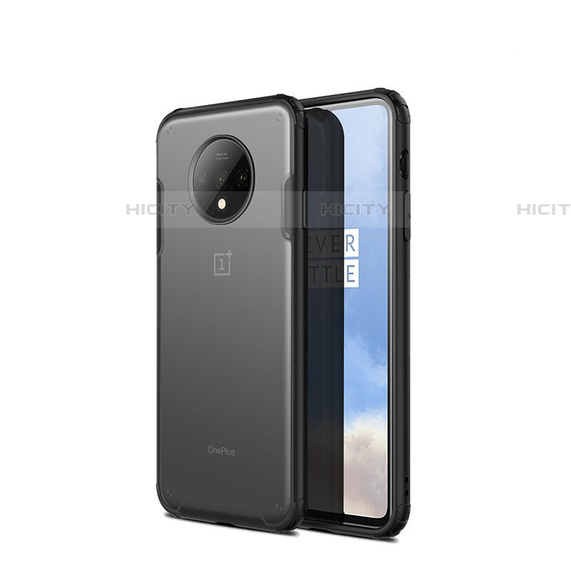 OnePlus 7T用ハイブリットバンパーケース クリア透明 プラスチック 鏡面 カバー H01 OnePlus ブラック