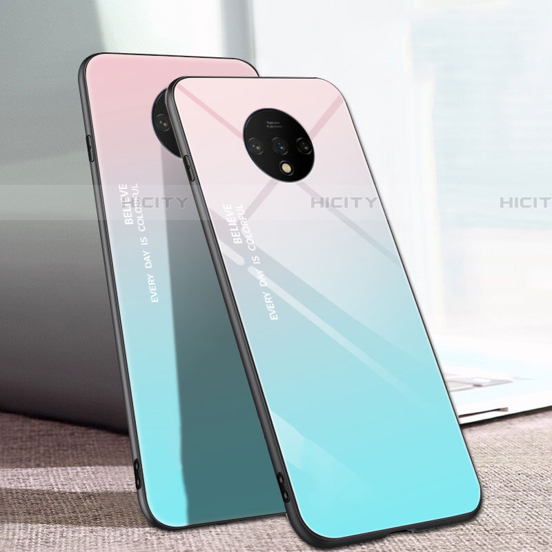 OnePlus 7T用ハイブリットバンパーケース プラスチック 鏡面 虹 グラデーション 勾配色 カバー H01 OnePlus 
