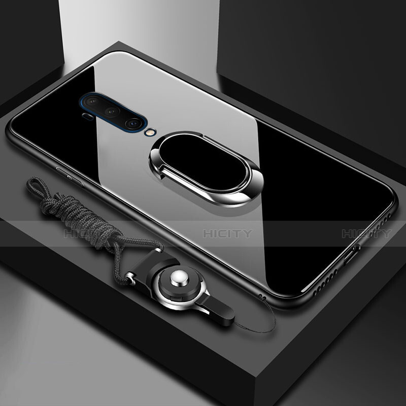OnePlus 7T Pro 5G用ハイブリットバンパーケース プラスチック 鏡面 カバー アンド指輪 マグネット式 OnePlus ブラック