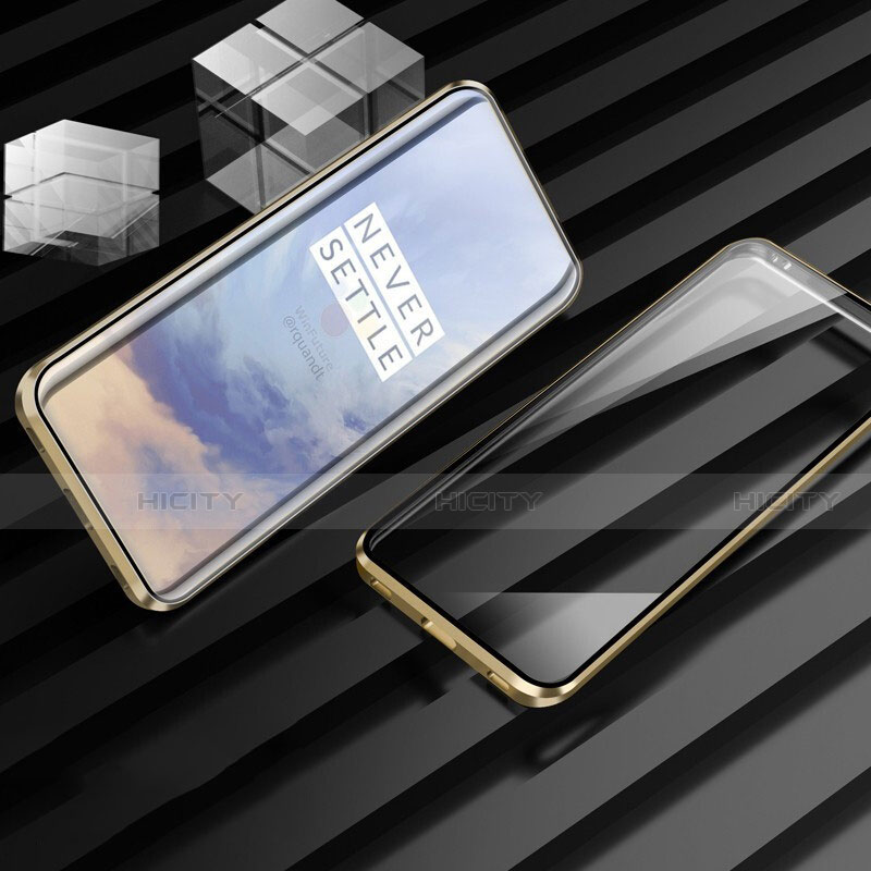 OnePlus 7T Pro 5G用ケース 高級感 手触り良い アルミメタル 製の金属製 360度 フルカバーバンパー 鏡面 カバー M01 OnePlus ゴールド