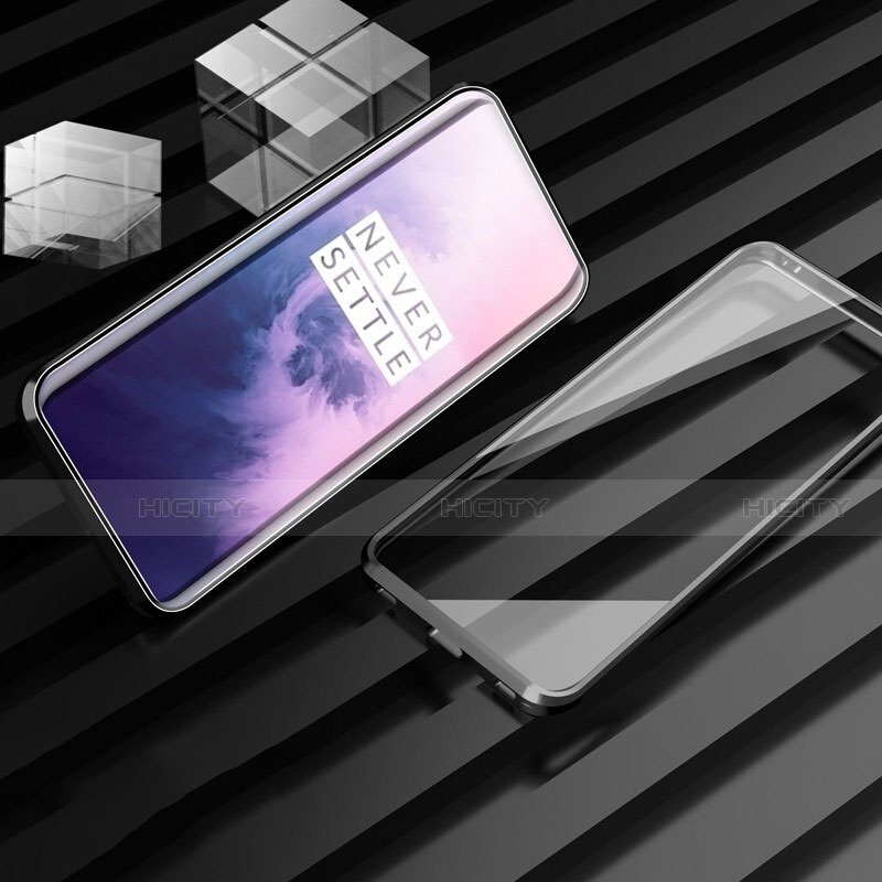 OnePlus 7T Pro 5G用ケース 高級感 手触り良い アルミメタル 製の金属製 360度 フルカバーバンパー 鏡面 カバー M01 OnePlus ブラック