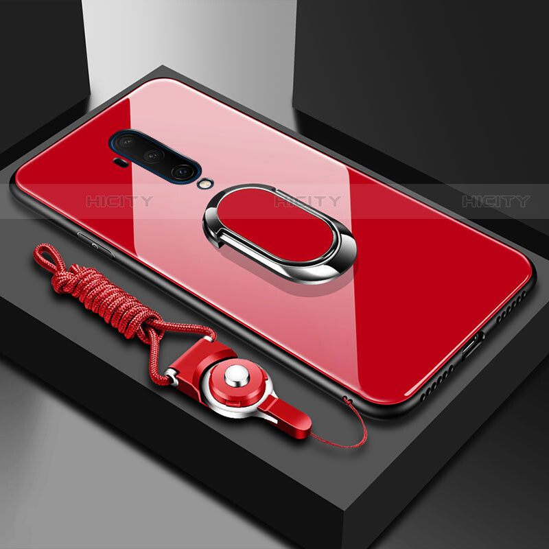 OnePlus 7T Pro用ハイブリットバンパーケース プラスチック 鏡面 カバー アンド指輪 マグネット式 OnePlus レッド