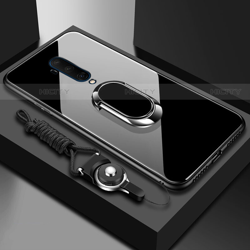 OnePlus 7T Pro用ハイブリットバンパーケース プラスチック 鏡面 カバー アンド指輪 マグネット式 OnePlus ブラック