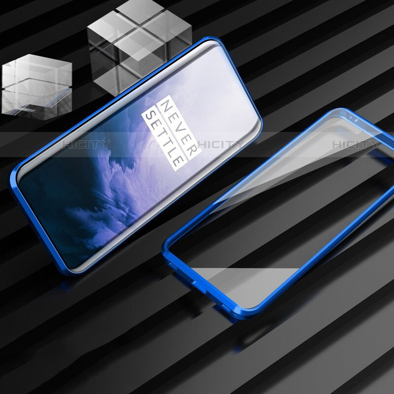 OnePlus 7T Pro用ケース 高級感 手触り良い アルミメタル 製の金属製 360度 フルカバーバンパー 鏡面 カバー M01 OnePlus ネイビー