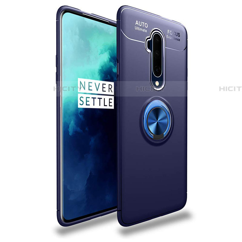 OnePlus 7T Pro用極薄ソフトケース シリコンケース 耐衝撃 全面保護 アンド指輪 マグネット式 バンパー T02 OnePlus ネイビー