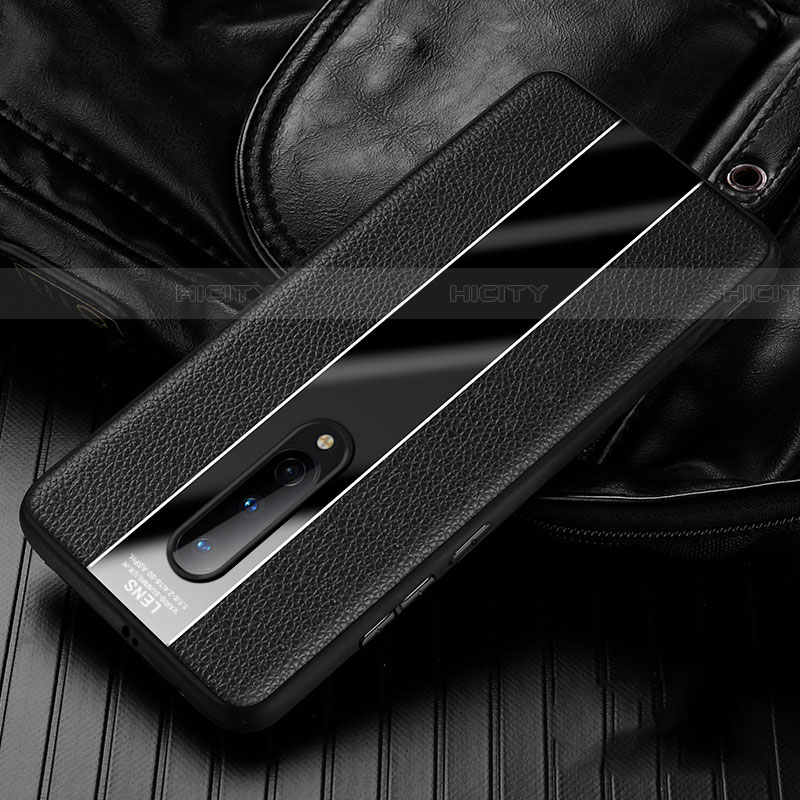 OnePlus 8用シリコンケース ソフトタッチラバー レザー柄 カバー H02 OnePlus ブラック