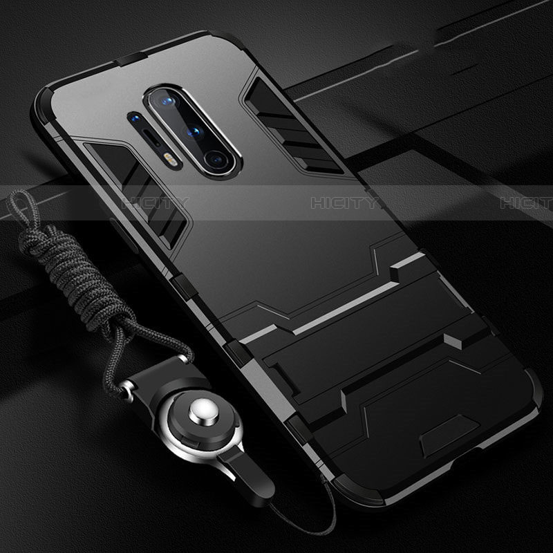 OnePlus 8 Pro用ハイブリットバンパーケース スタンド プラスチック 兼シリコーン カバー R01 OnePlus ブラック