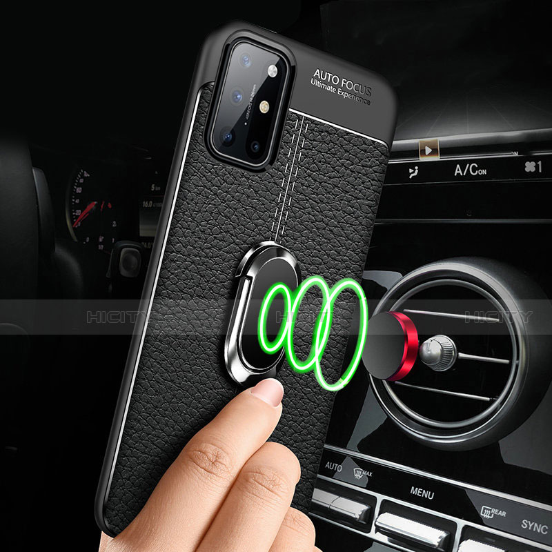 OnePlus 8T 5G用シリコンケース ソフトタッチラバー レザー柄 アンド指輪 マグネット式 S01 OnePlus 