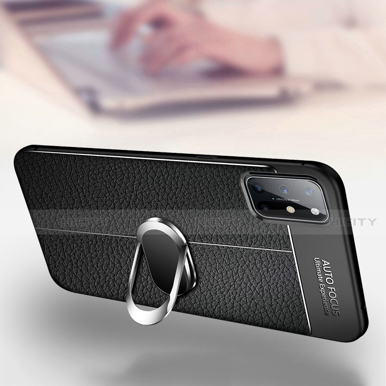 OnePlus 8T 5G用シリコンケース ソフトタッチラバー レザー柄 アンド指輪 マグネット式 S01 OnePlus 