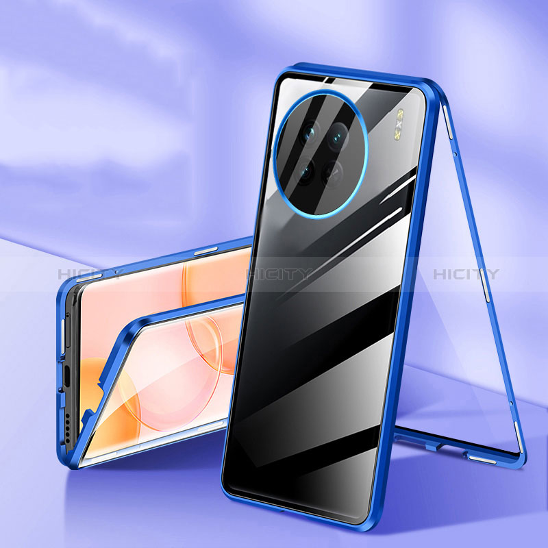 OnePlus Ace 2 5G用ケース 高級感 手触り良い アルミメタル 製の金属製 360度 フルカバーバンパー 鏡面 カバー P04 OnePlus ネイビー