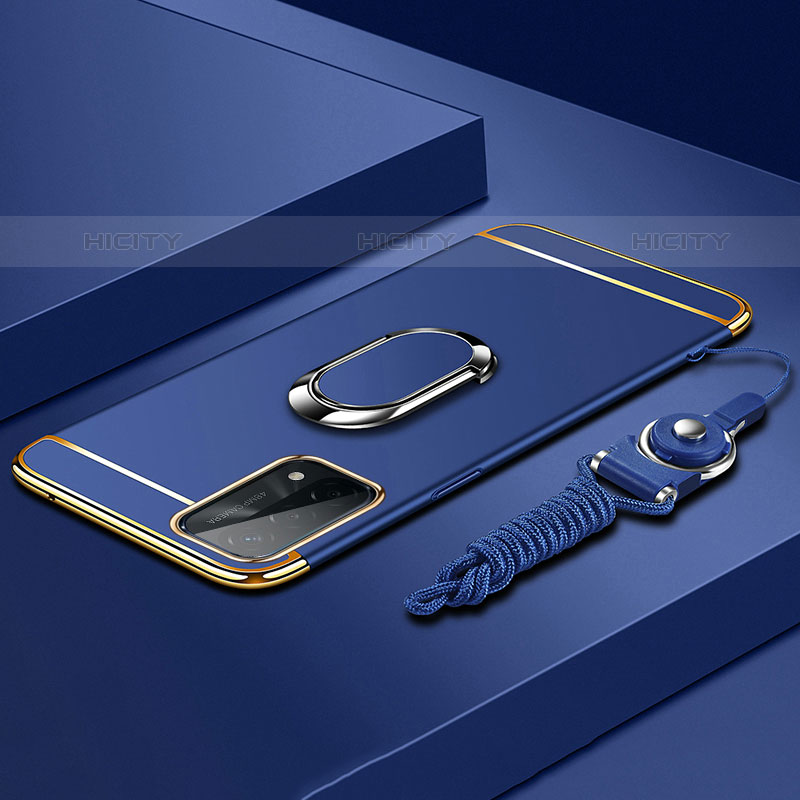 OnePlus Nord N200 5G用ケース 高級感 手触り良い メタル兼プラスチック バンパー アンド指輪 P03 OnePlus ネイビー