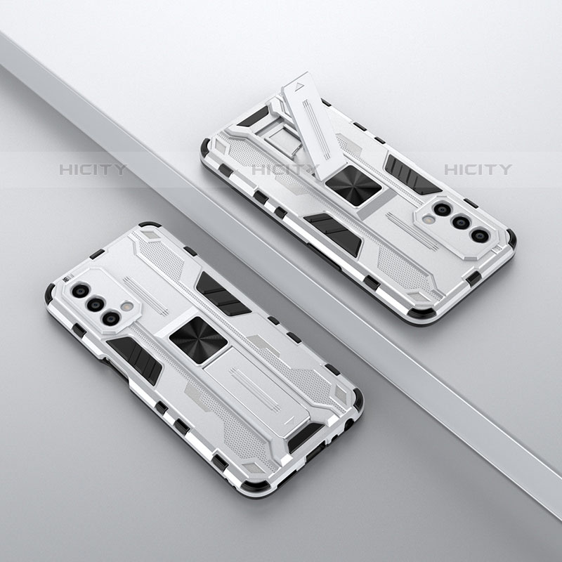 OnePlus Nord N200 5G用ハイブリットバンパーケース スタンド プラスチック 兼シリコーン カバー マグネット式 T01 OnePlus ホワイト