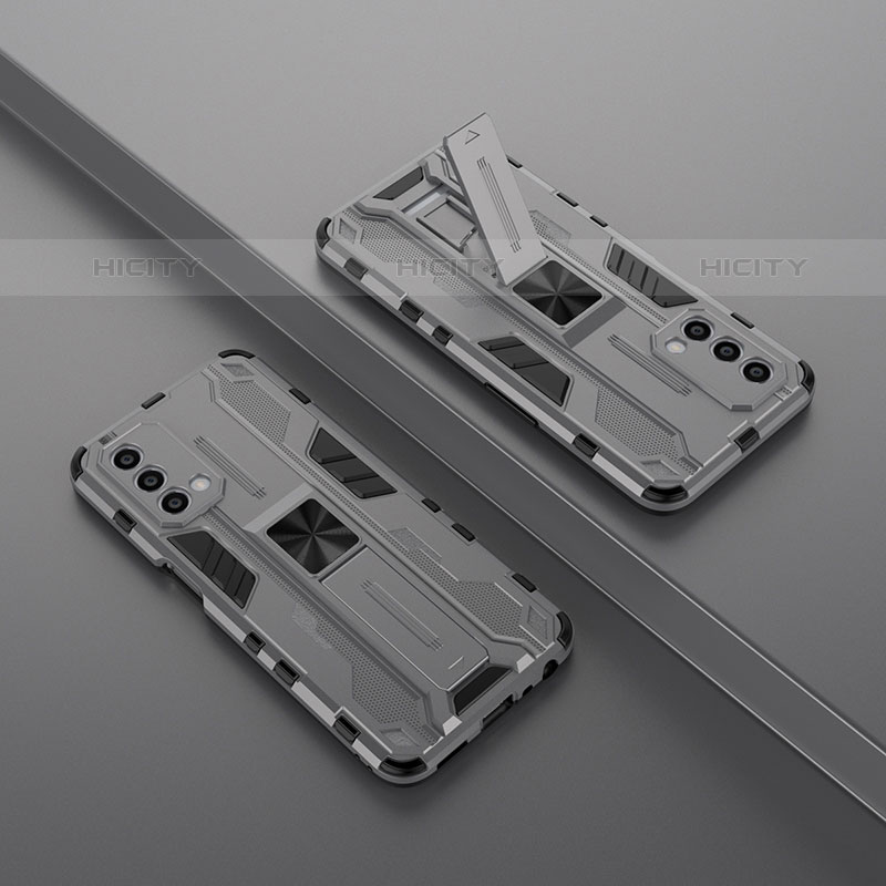 OnePlus Nord N200 5G用ハイブリットバンパーケース スタンド プラスチック 兼シリコーン カバー マグネット式 T01 OnePlus グレー