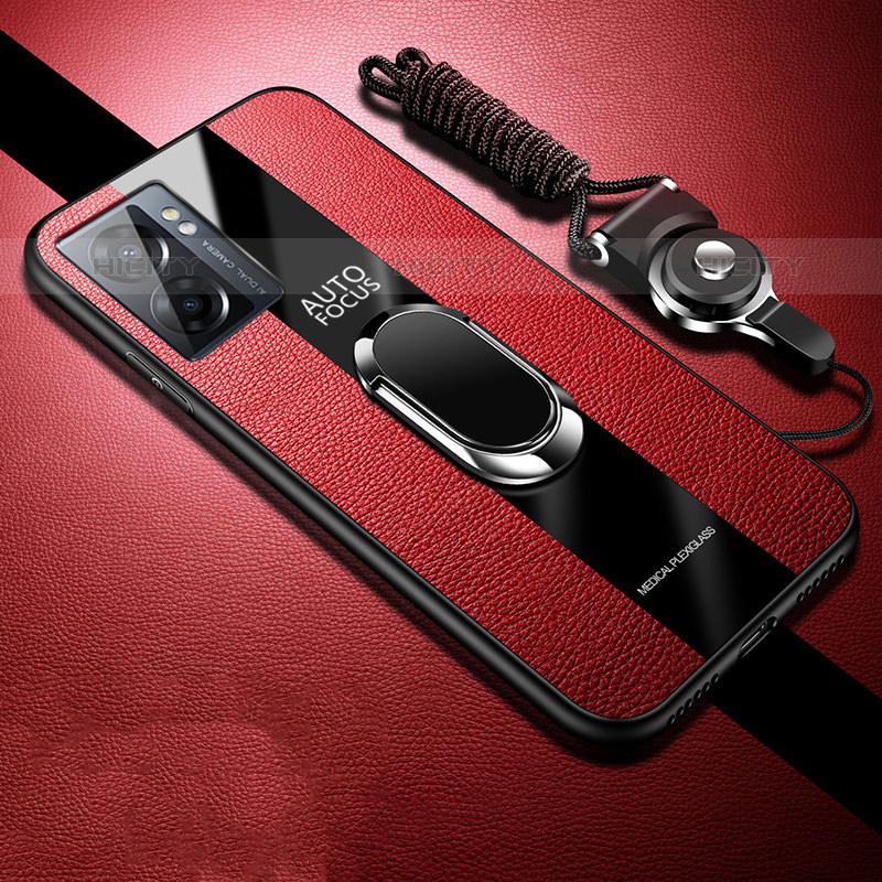 OnePlus Nord N300 5G用シリコンケース ソフトタッチラバー レザー柄 アンドマグネット式 S01 OnePlus レッド