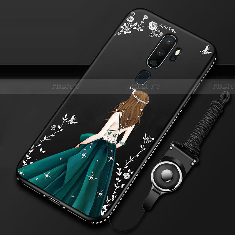 Oppo A11用シリコンケース ソフトタッチラバー バタフライ ドレスガール ドレス少女 カバー Oppo グリーン