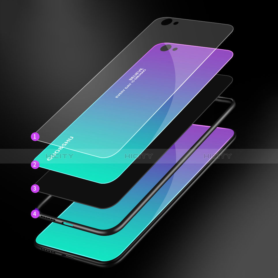 Oppo A3用ハイブリットバンパーケース プラスチック 鏡面 虹 グラデーション 勾配色 カバー Oppo 