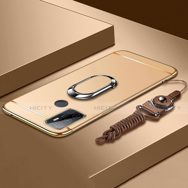Oppo A33用ケース 高級感 手触り良い メタル兼プラスチック バンパー アンド指輪 A01 Oppo ゴールド