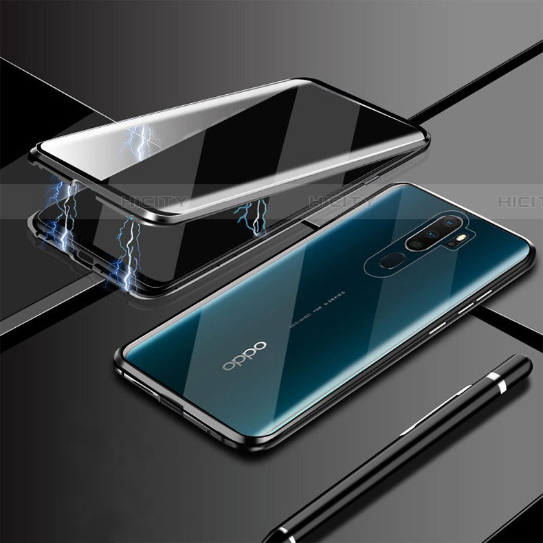 Oppo A5 (2020)用ケース 高級感 手触り良い アルミメタル 製の金属製 360度 フルカバーバンパー 鏡面 カバー M02 Oppo ブラック