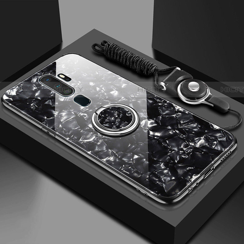 Oppo A5 (2020)用ハイブリットバンパーケース プラスチック 鏡面 カバー アンド指輪 マグネット式 A01 Oppo ブラック