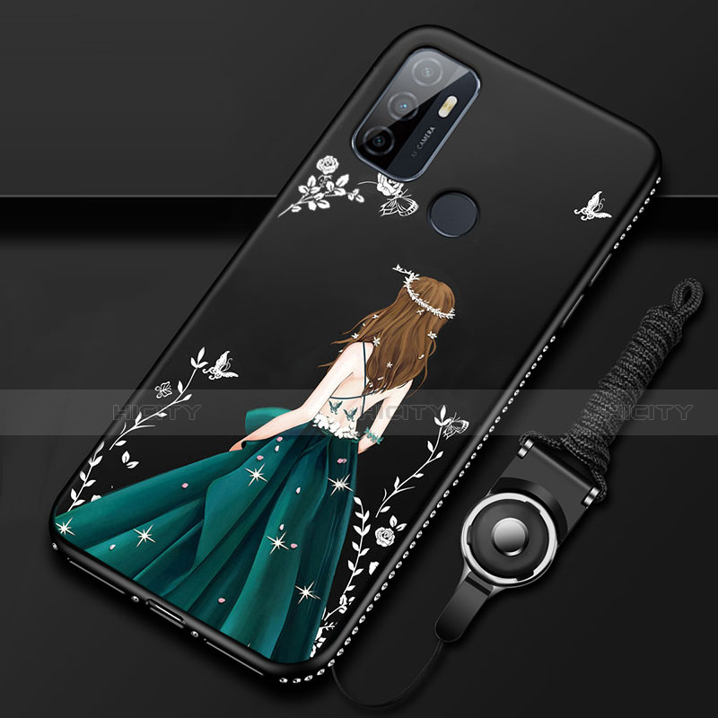 Oppo A53s用シリコンケース ソフトタッチラバー バタフライ ドレスガール ドレス少女 カバー Oppo ブラック