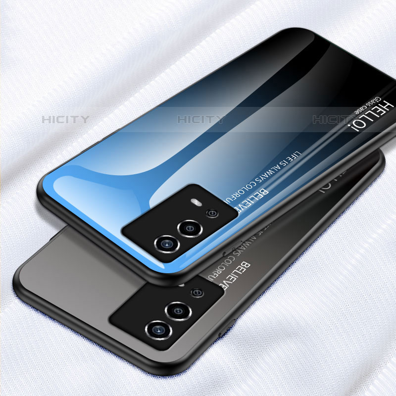 Oppo A55 4G用ハイブリットバンパーケース プラスチック 鏡面 虹 グラデーション 勾配色 カバー LS1 Oppo 