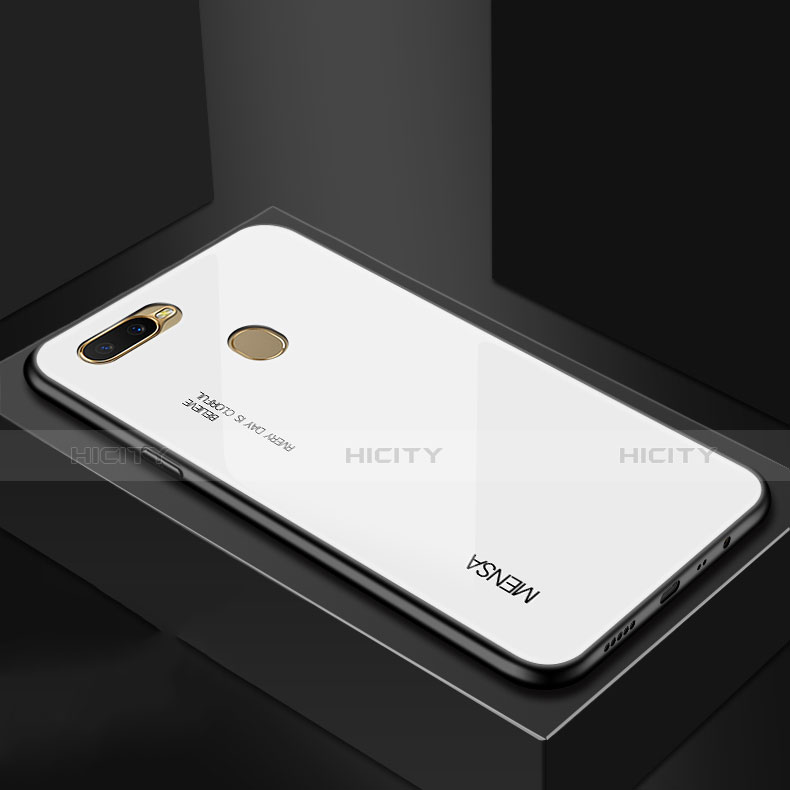 Oppo A7用ハイブリットバンパーケース プラスチック 鏡面 虹 グラデーション 勾配色 カバー Oppo ホワイト