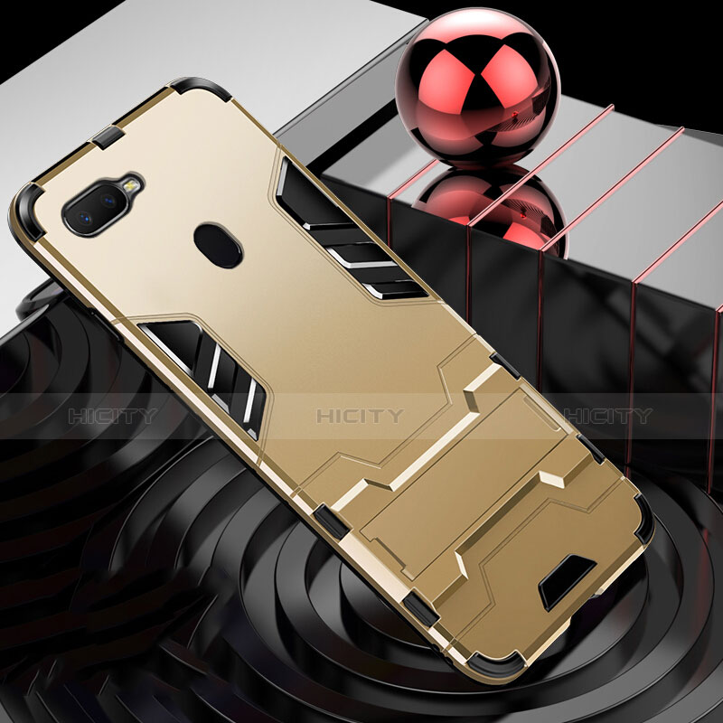 Oppo A7用ハイブリットバンパーケース プラスチック アンド指輪 兼シリコーン カバー Oppo ゴールド