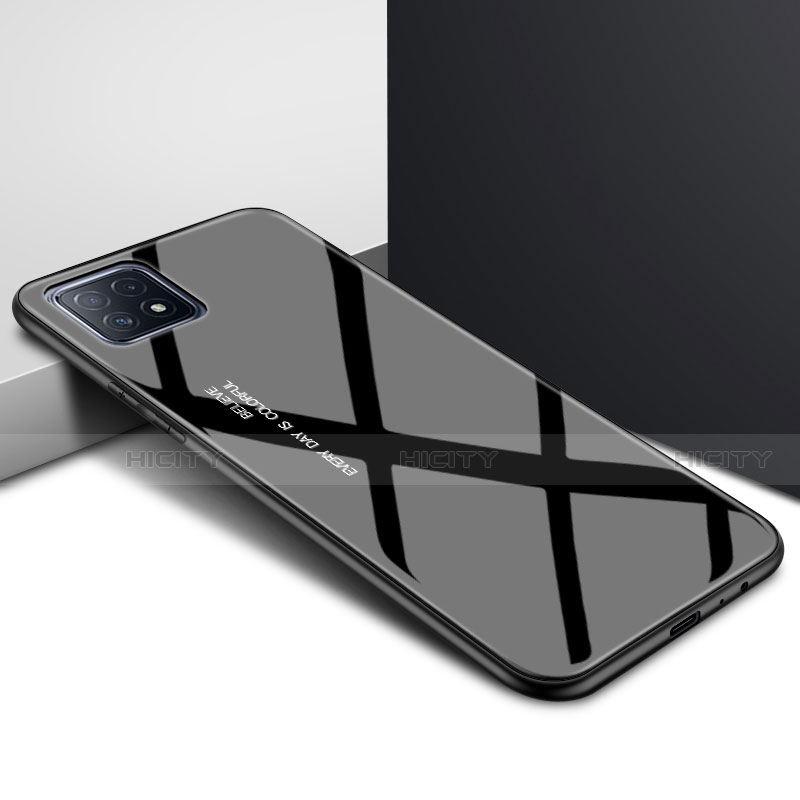 Oppo A72 5G用ハイブリットバンパーケース プラスチック 鏡面 カバー Oppo ブラック