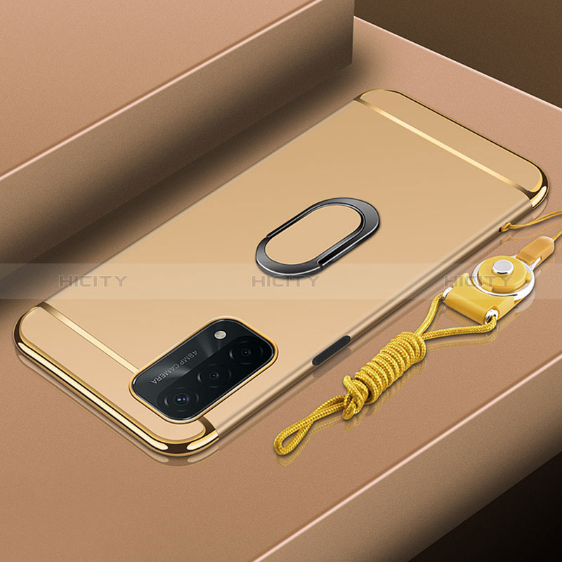 Oppo A74 5G用ケース 高級感 手触り良い メタル兼プラスチック バンパー アンド指輪 P01 Oppo ゴールド