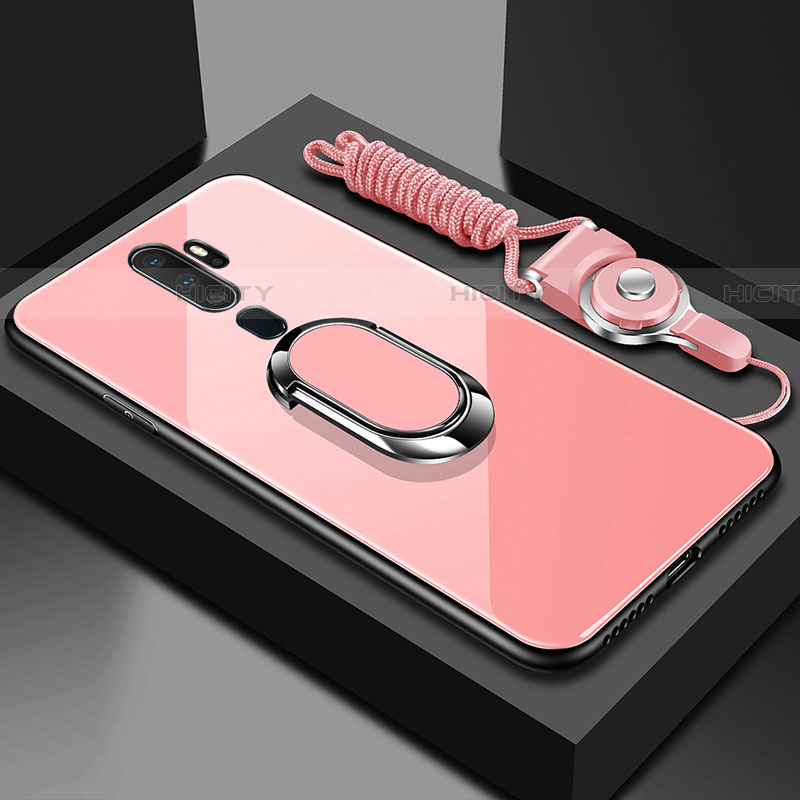 Oppo A9 (2020)用ハイブリットバンパーケース プラスチック 鏡面 カバー アンド指輪 マグネット式 Oppo ピンク