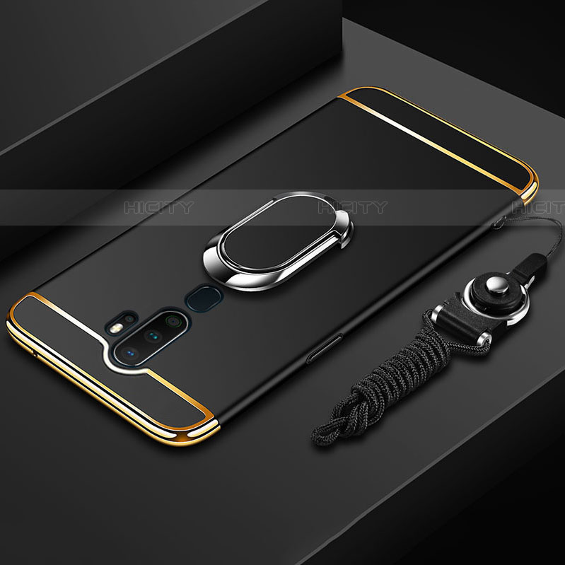 Oppo A9 (2020)用ケース 高級感 手触り良い メタル兼プラスチック バンパー アンド指輪 A01 Oppo ブラック