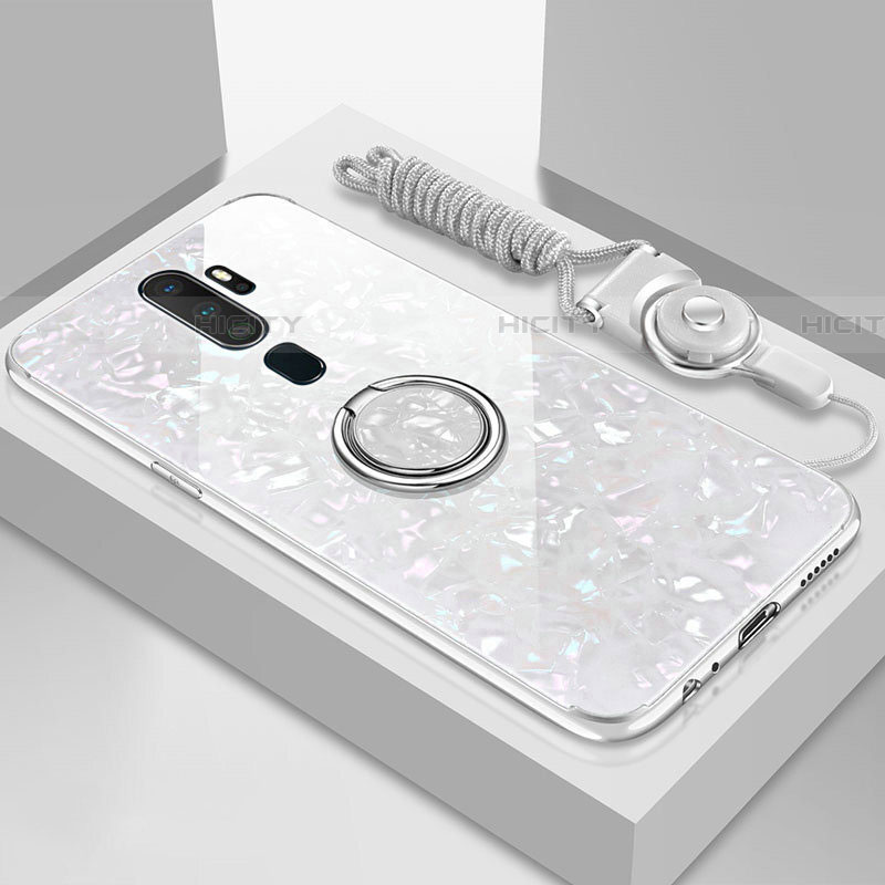 Oppo A9 (2020)用ハイブリットバンパーケース プラスチック 鏡面 カバー アンド指輪 マグネット式 A01 Oppo ホワイト