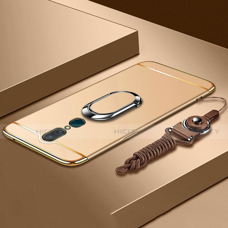 Oppo A9用ケース 高級感 手触り良い メタル兼プラスチック バンパー アンド指輪 A01 Oppo ゴールド