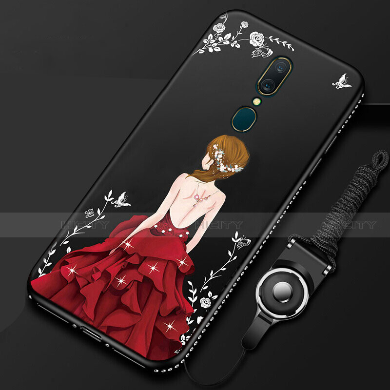 Oppo A9用シリコンケース ソフトタッチラバー バタフライ ドレスガール ドレス少女 カバー Oppo レッド・ブラック