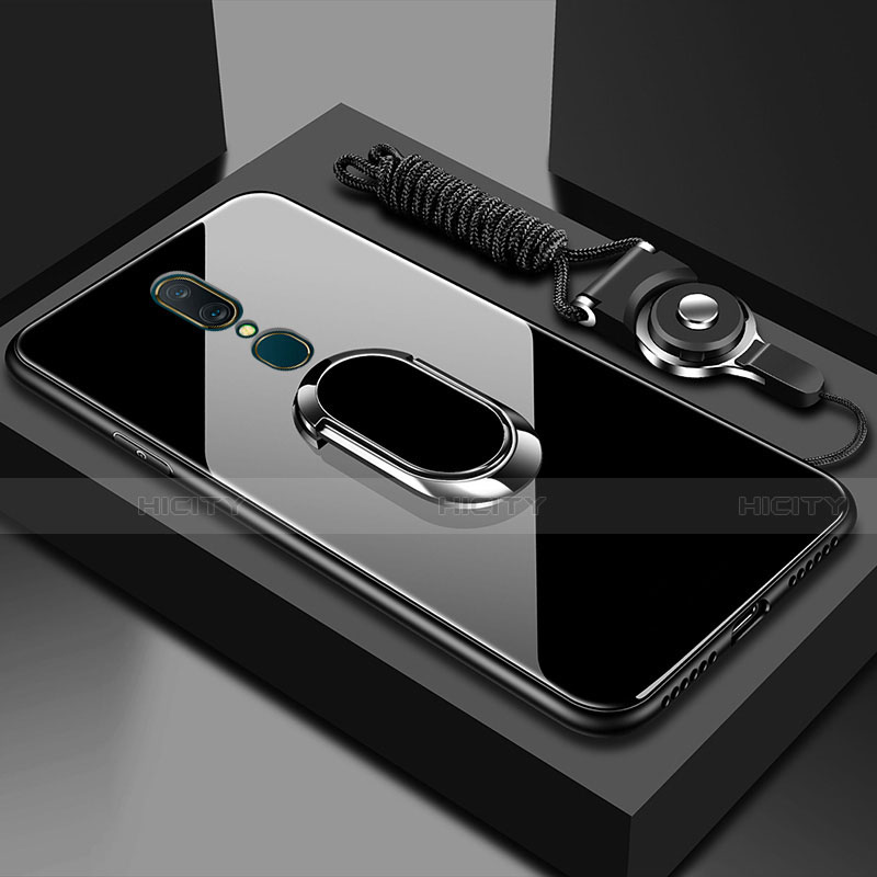 Oppo A9用ハイブリットバンパーケース プラスチック 鏡面 カバー アンド指輪 Oppo ブラック