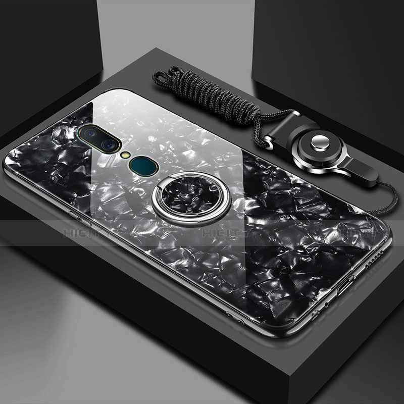 Oppo A9用ハイブリットバンパーケース プラスチック 鏡面 カバー アンド指輪 マグネット式 Oppo ブラック