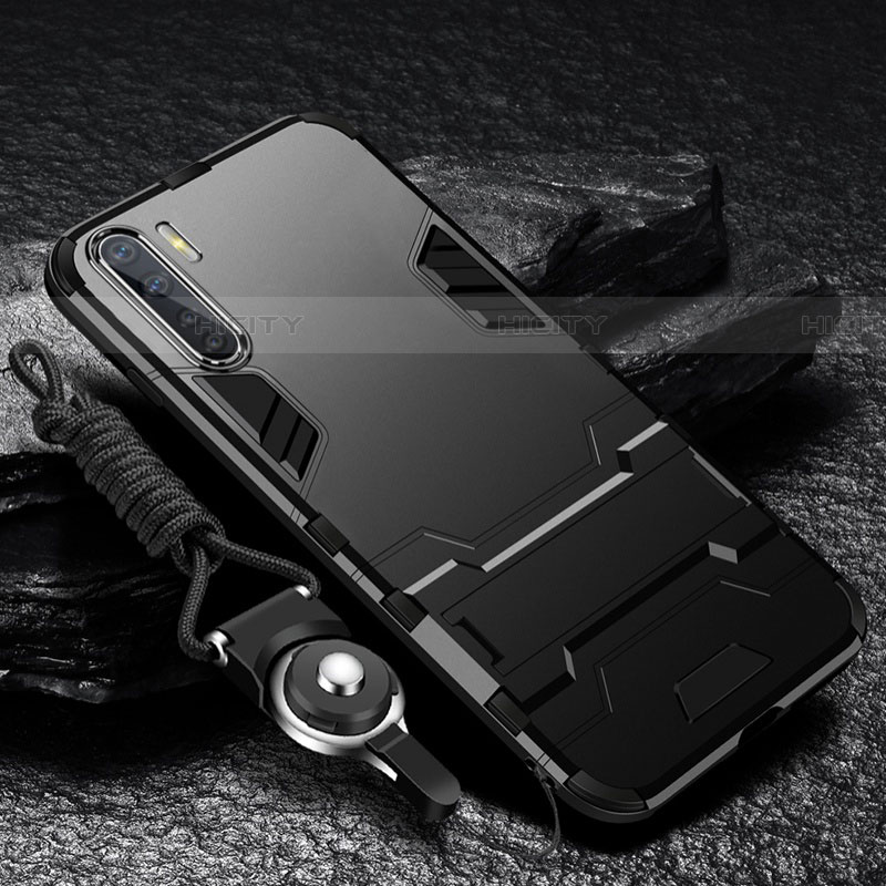 Oppo A91用ハイブリットバンパーケース スタンド プラスチック 兼シリコーン カバー Oppo ブラック