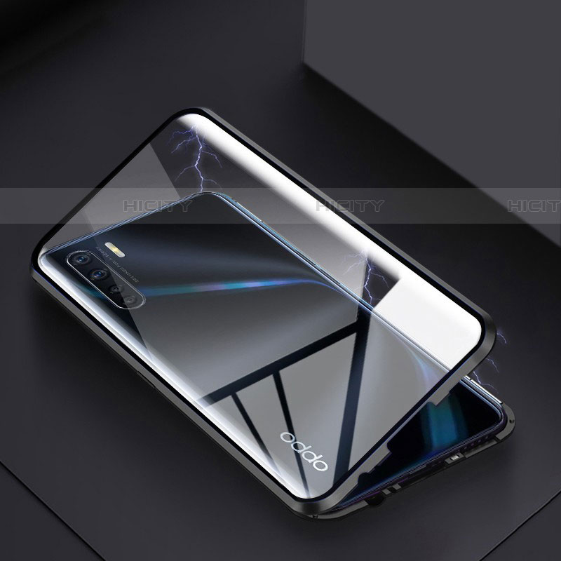 Oppo A91用ケース 高級感 手触り良い アルミメタル 製の金属製 360度 フルカバーバンパー 鏡面 カバー Oppo ブラック