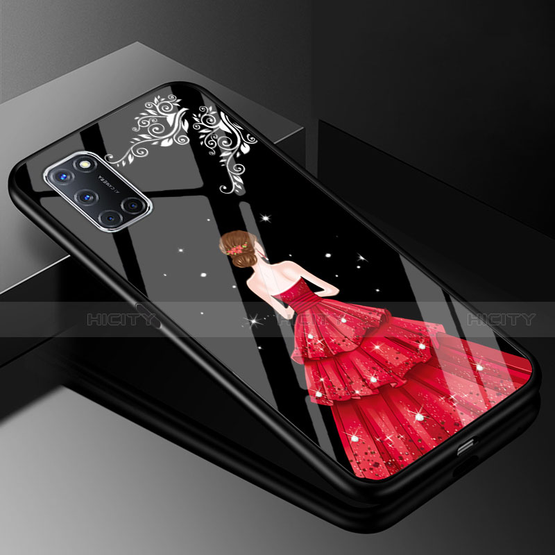 Oppo A92用ハイブリットバンパーケース プラスチック ドレスガール ドレス少女 鏡面 カバー Oppo レッド・ブラック