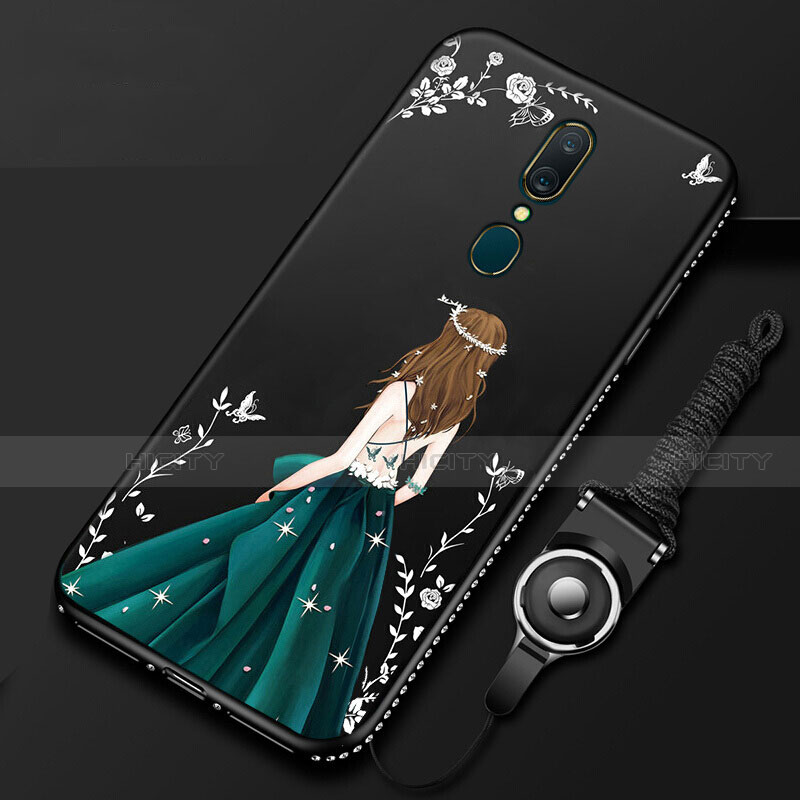 Oppo A9X用シリコンケース ソフトタッチラバー バタフライ ドレスガール ドレス少女 カバー Oppo ブラック